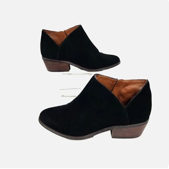Lucky Brand Leather Bootie LP Fenley Ankle Boots Suede Block Heel Women size 8.5 - Picture 1 of 9